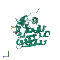 PDB entry 4ftw coloured by chain, side view.