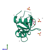 PDB entry 4fu6 coloured by chain, side view.