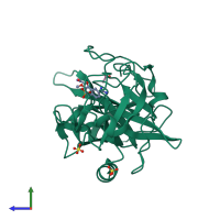 PDB entry 4fu7 coloured by chain, side view.