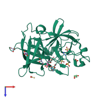PDB entry 4fu9 coloured by chain, top view.