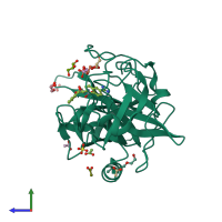 PDB entry 4fub coloured by chain, side view.