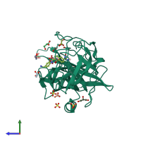 PDB entry 4fuc coloured by chain, side view.
