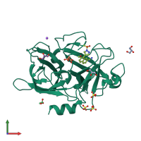 PDB entry 4fui coloured by chain, front view.