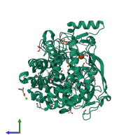 PDB entry 4fus coloured by chain, side view.