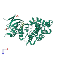 Monomeric assembly 1 of PDB entry 4fv6 coloured by chemically distinct molecules, top view.