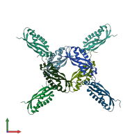 PDB entry 4fvj coloured by chain, front view.