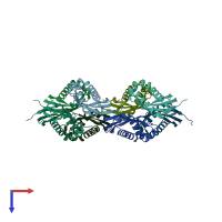 PDB entry 4fvj coloured by chain, top view.