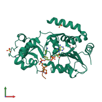 PDB entry 4fvt coloured by chain, front view.