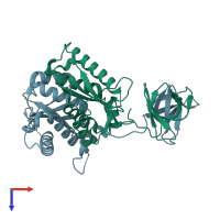 PDB entry 4fw2 coloured by chain, top view.