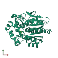 PDB entry 4fwb coloured by chain, front view.