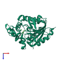 PDB entry 4fwb coloured by chain, top view.