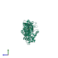 PDB entry 4fwg coloured by chain, side view.