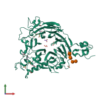 PDB entry 4fww coloured by chain, front view.