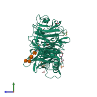 PDB entry 4fww coloured by chain, side view.