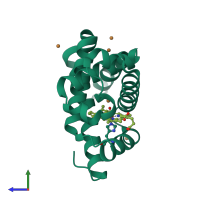PDB entry 4fwy coloured by chain, side view.