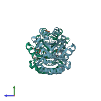 PDB entry 4fx6 coloured by chain, side view.