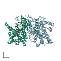 PDB entry 4fxb coloured by chain, front view.