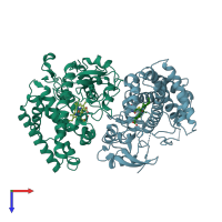 PDB entry 4fxb coloured by chain, top view.