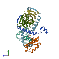 PDB entry 4fxe coloured by chain, side view.