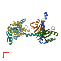 PDB entry 4fxe coloured by chain, top view.