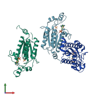 PDB entry 4fxp coloured by chain, front view.