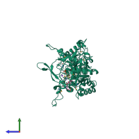 PDB entry 4fxs coloured by chain, side view.