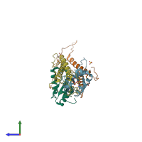 PDB entry 4fxw coloured by chain, side view.