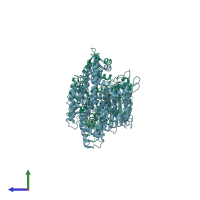 PDB entry 4fxy coloured by chain, side view.