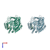PDB entry 4fxy coloured by chain, top view.