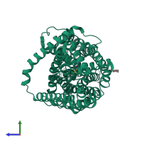 PDB entry 4fxz coloured by chain, side view.