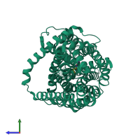 PDB entry 4fy0 coloured by chain, side view.