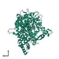 PDB entry 4fye coloured by chain, side view.