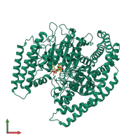 PDB entry 4fyg coloured by chain, front view.