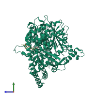 PDB entry 4fyg coloured by chain, side view.