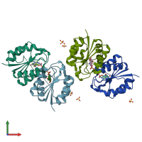 PDB entry 4fyh coloured by chain, front view.