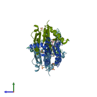 PDB entry 4fyh coloured by chain, side view.