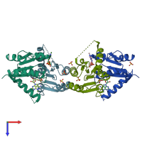 PDB entry 4fyh coloured by chain, top view.