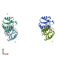 PDB entry 4fyk coloured by chain, front view.