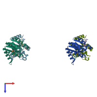 PDB entry 4fyk coloured by chain, top view.