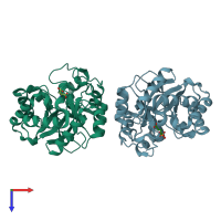 PDB entry 4fzi coloured by chain, top view.