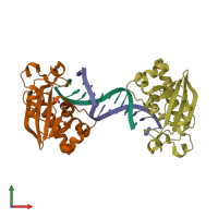 PDB entry 4fzy coloured by chain, front view.