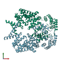 PDB entry 4g1t coloured by chain, front view.