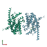 PDB entry 4g2j coloured by chain, front view.