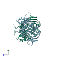PDB entry 4g3u coloured by chain, side view.
