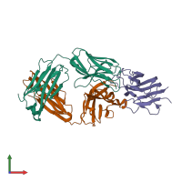 Hetero trimeric assembly 2 of PDB entry 4g3y coloured by chemically distinct molecules, front view.