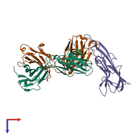 Hetero trimeric assembly 2 of PDB entry 4g3y coloured by chemically distinct molecules, top view.