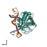 PDB entry 4g4q coloured by chain, side view.
