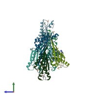 PDB entry 4g4y coloured by chain, side view.