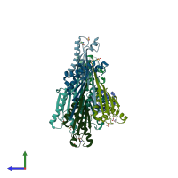 PDB entry 4g4z coloured by chain, side view.