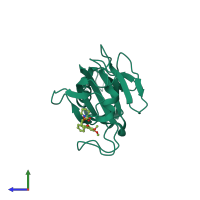 Monomeric assembly 1 of PDB entry 4g50 coloured by chemically distinct molecules, side view.